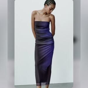 Zara STRAPLESS PRINTED TULLE DRESS Size Extra Large XL